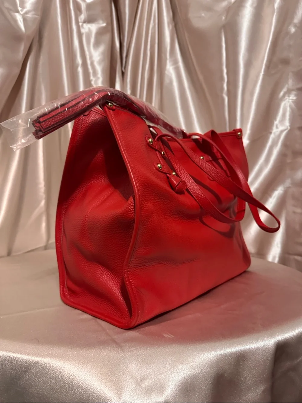 Laggo Siena  Red Pebbled Tote with Tassel Accent